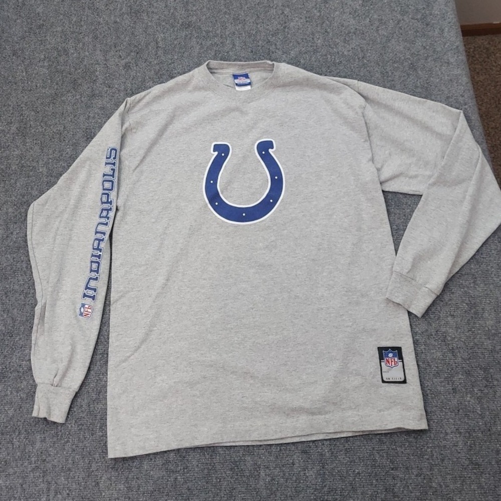 Indianapolis Colts Shirt Men Large Gray Long Sleeve Logo NFL On Field Reebok Tee